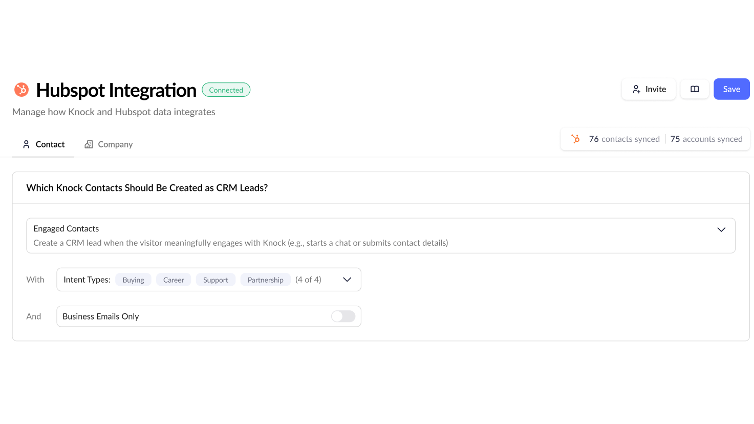 Knock HubSpot contact creation settings and lead eligibility filters